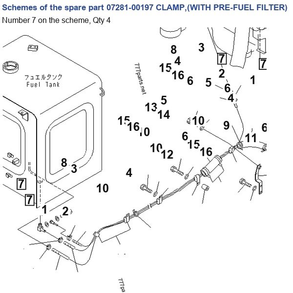 07281-00197 CLAMP,(WITH PRE-FUEL FILTER) catalog diagram